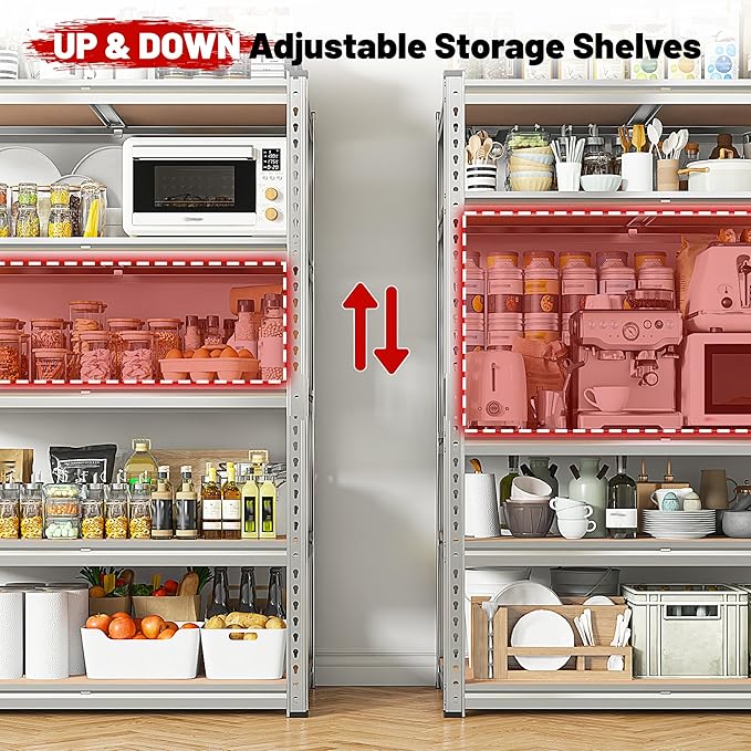 REIBII 2020LBS Garage Shelving Heavy Duty 5 Tier Storage Shelves Adjustable - Image 7