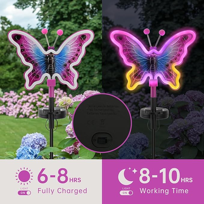 Butterfly Solar Lights, Solar Butterfly Outdoor Light, Garden Decor, Neon - Image 4