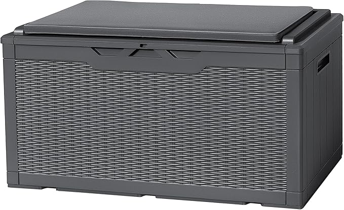 Flamaker Deck Box with Cushion 100 Gallon Waterproof Resin Storage Box with Air by Flamaker