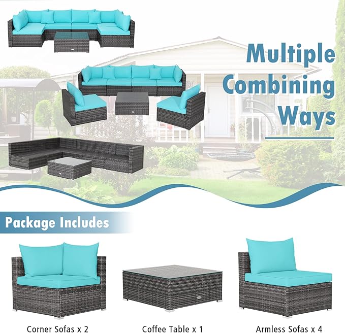 Tangkula 7 Pieces Wicker Patio Furniture Set, All-Weather Outdoor Rattan - Image 5