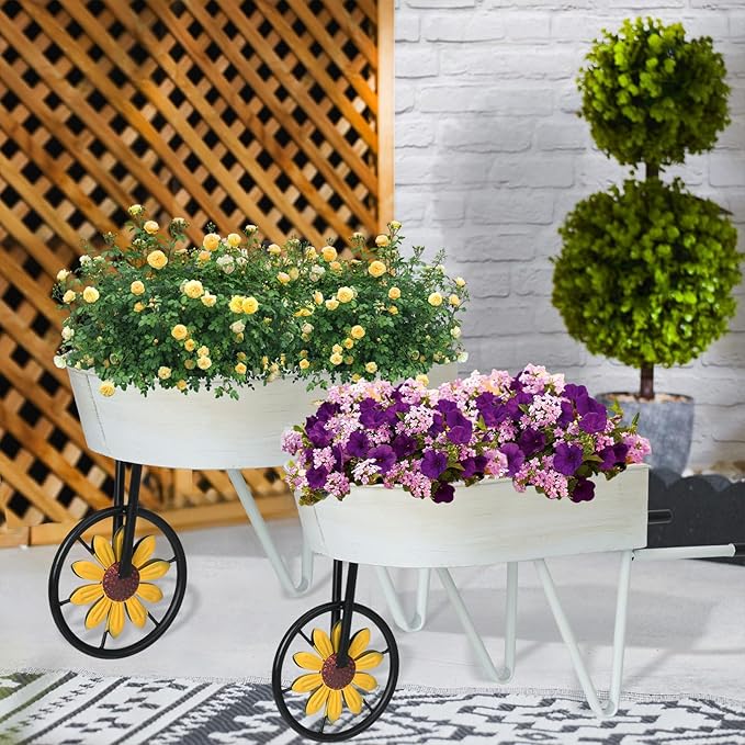 BAYN Metal Wheelbarrow Flower Cart Planter, 2 Packs Plant Stands - Image 2
