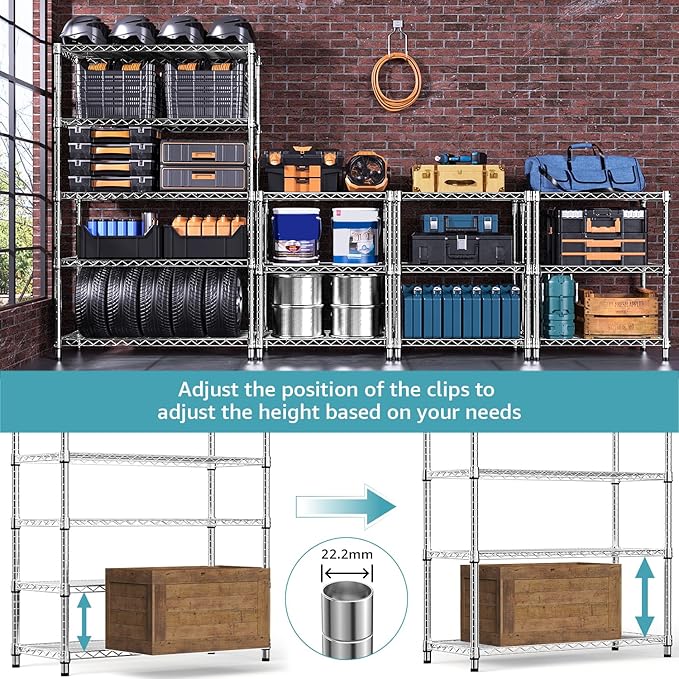 5-Shelf Storage Shelves, Wire Shelving Heavy Duty Metal Storage Shelving Unit - Image 4