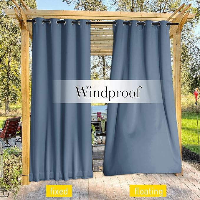 NICETOWN 2 Panels Fixed Stone Blue Outdoor Curtains - Image 6