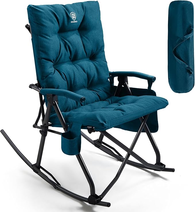 EVER ADVANCED Oversized Folding Rocking Camping Chair, Padded Portable Rocker by EVERADVANCED