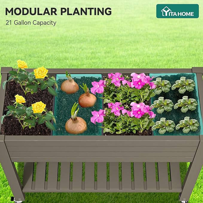 YITAHOME 43.3x17.7x34 in Elevated Garden Bed 2pcs, Outdoor Plastic Planter Box - Image 5