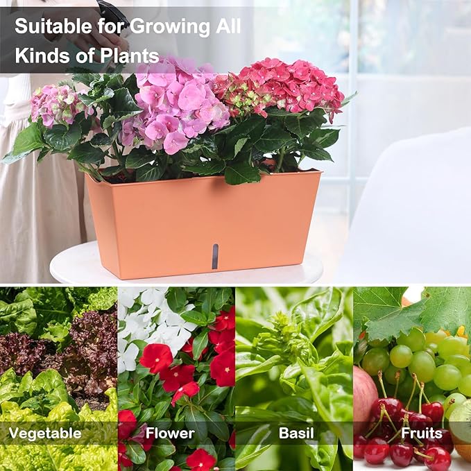 Window Box Planter 6 Pcs, 12.6 Inches Self Watering Rectangle Flower Plant Pots - Image 6