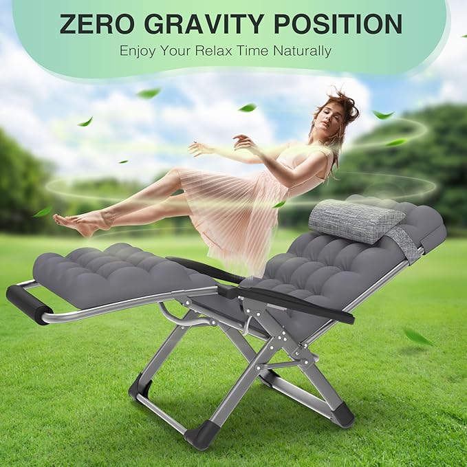 Suteck Oversized Zero Gravity Chair, 33In XXL Lounge Chair w/Removable - Image 6