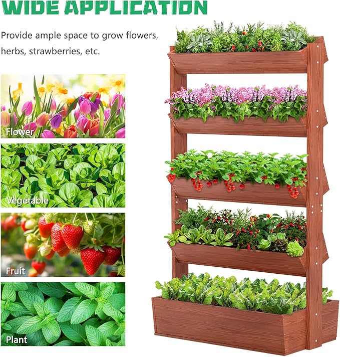 DoCred Vertical Wooden Raised Garden Bed, 5 Tier Garden Planters Freestanding - Image 8