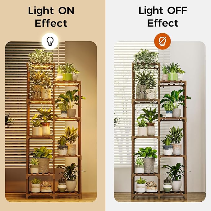 Bamworld Plant Stand with Grow Light Tall Plant Shelf - Image 4