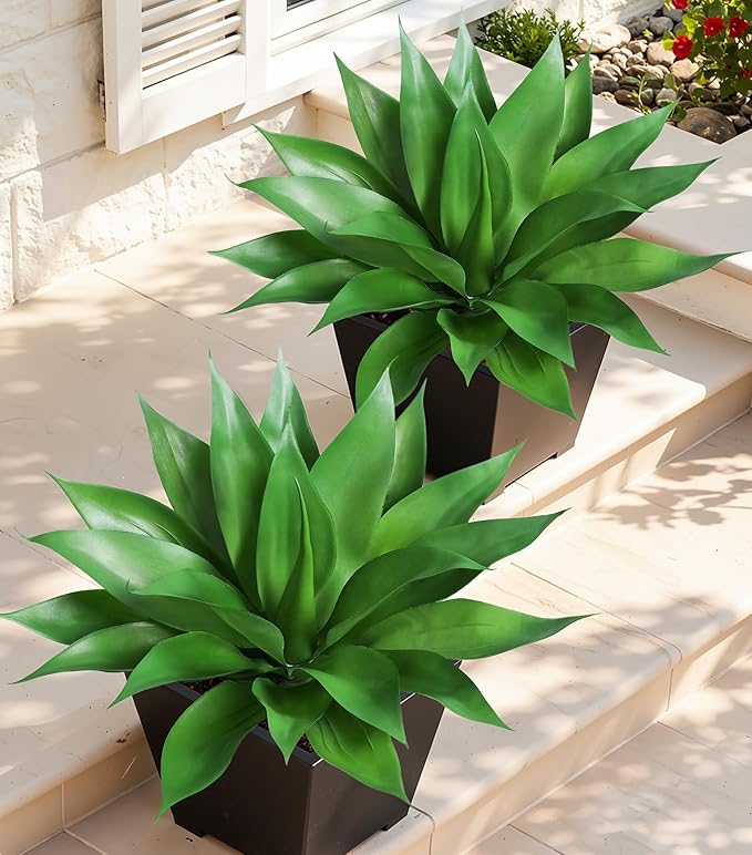 Ivydale Fake Plants 18 Inch Agave Artificial Plants Outdoor 2 PCS by Ivydale