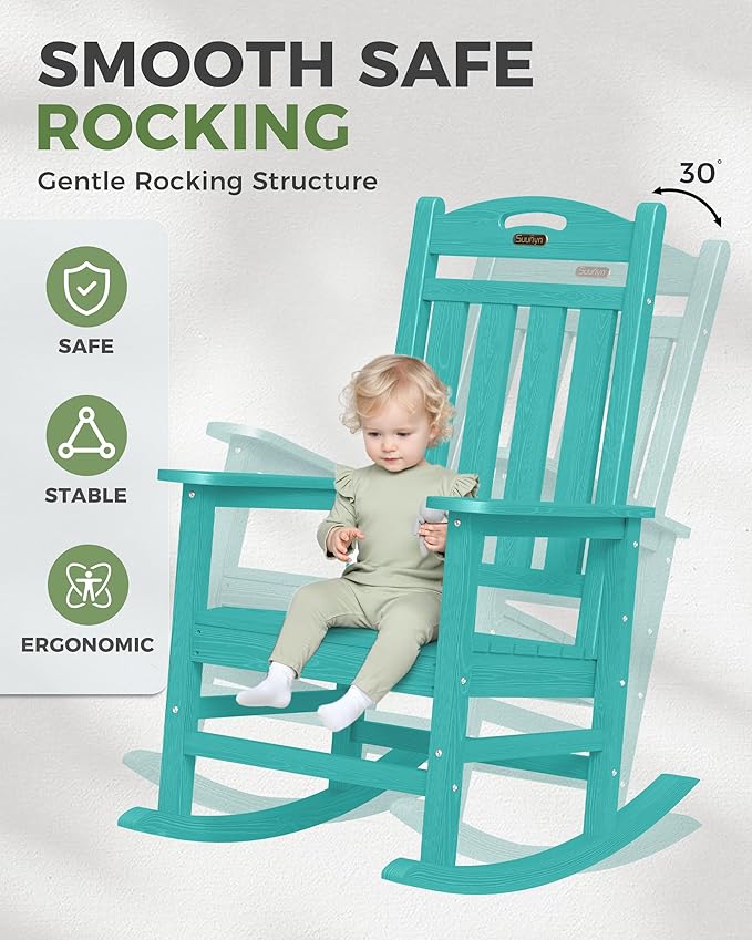 Oversized Outdoor Rocking Chair, High Back Porch Rocker Chair, HDPE All Weather - Image 4
