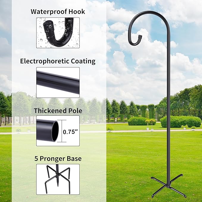 Ottsuls Bird Feeder Pole, 2 Pack 76 Inch Shepherds Hooks - Image 4
