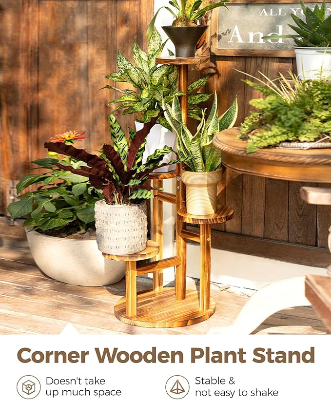 Bamworld Plant Stand Indoor Plant Shelf 4 Tier Wood Plant Stand - Image 5