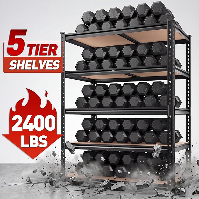 REIBII 2400LBS Storage Shelves 5 Tier Garage Shelving Heavy Duty, Adjustable - Image 5