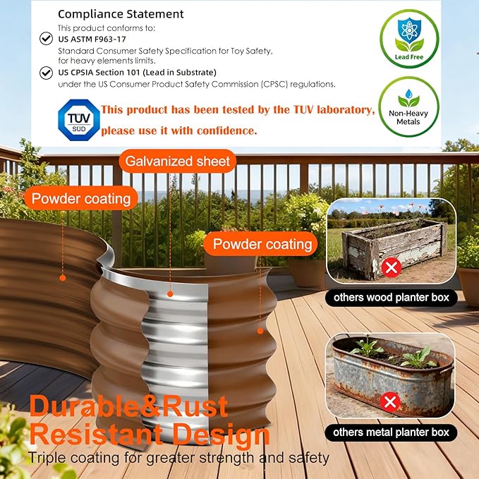 Raised Garden Bed Outdoor 2 Sets Oval Large Coating Metal Planter Box - Image 5