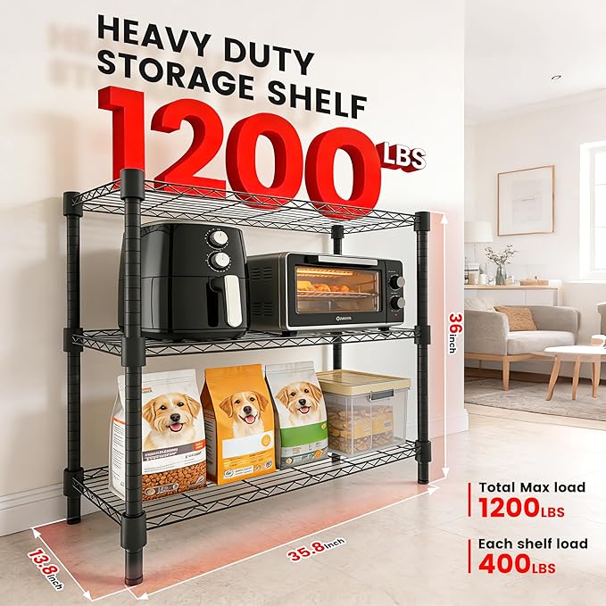 Xcity Storage Shelves, 3 Tier Heavy Duty Metal Shelving Unit, 1200 LBS Capacity - Image 2