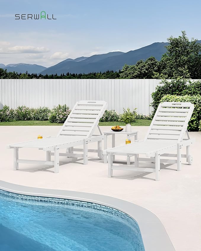 SERWALL Outdoor Chaise Lounge Set of 8, HDPE Pool Lounge Chairs - Image 8