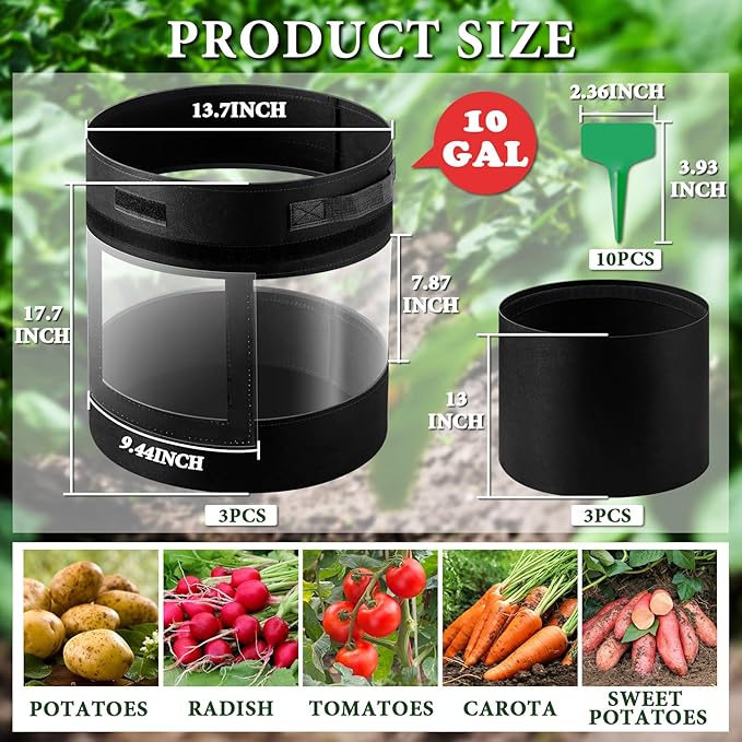 3 Pack 10 Gallon 360° Visibility Potato Grow Bags - Image 2