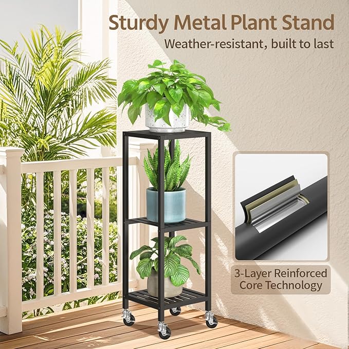 LASZOLA 3 Tier Black Metal Plant Stand Indoor Outdoor - Image 4