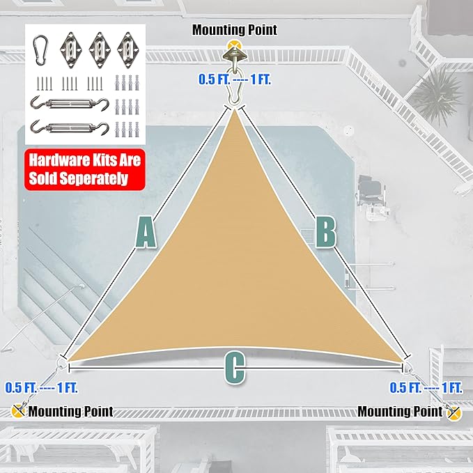 Amgo 10' x 10' x 10' Beige Triangle Sun Shade Sail UPF50+ Canopy Awning AGSLT - Image 7