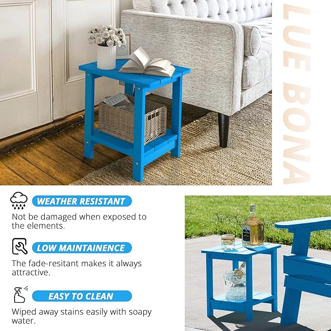 LUE BONA Adirondack Outdoor Side Table, 2-Tier Blue HDPS Patio End Table - Image 6