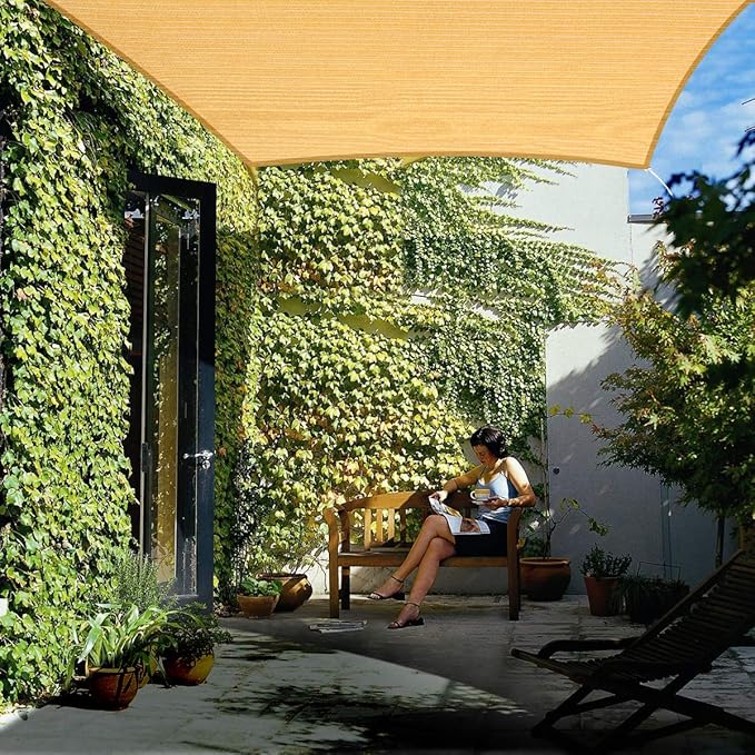 Eden's Decor Straight Flat-Edged Sun Shade Sail Rectangular 10' x 12' Wheat - Image 7