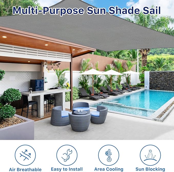12'x16' Sun Shade Sail, UV Protection Outdoor Shade, Curved Tear Resistant - Image 6