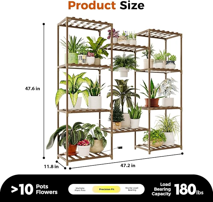 Bamworld Plant Stand with Grow Lights Large Plant Shelf - Image 6