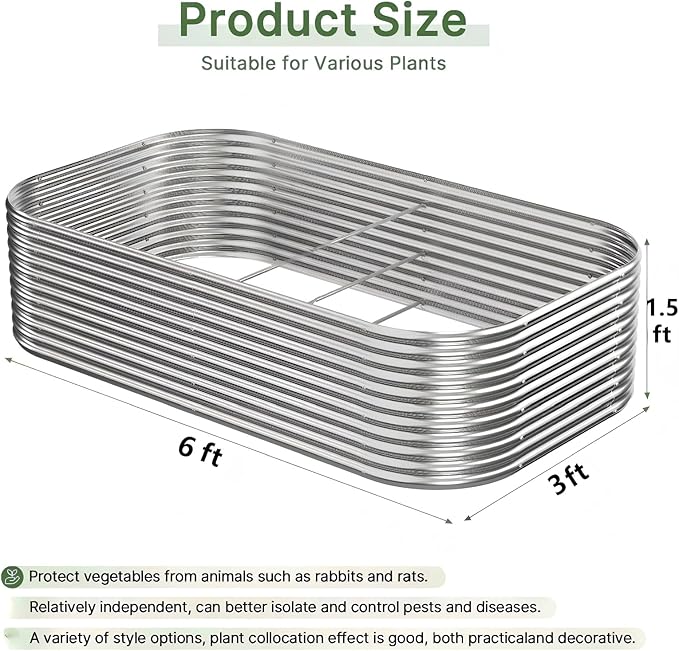2 PCS Tall 6x3x1.5ft Galvanized Raised Garden Bed Outdoor, Metal Garden Bed - Image 2
