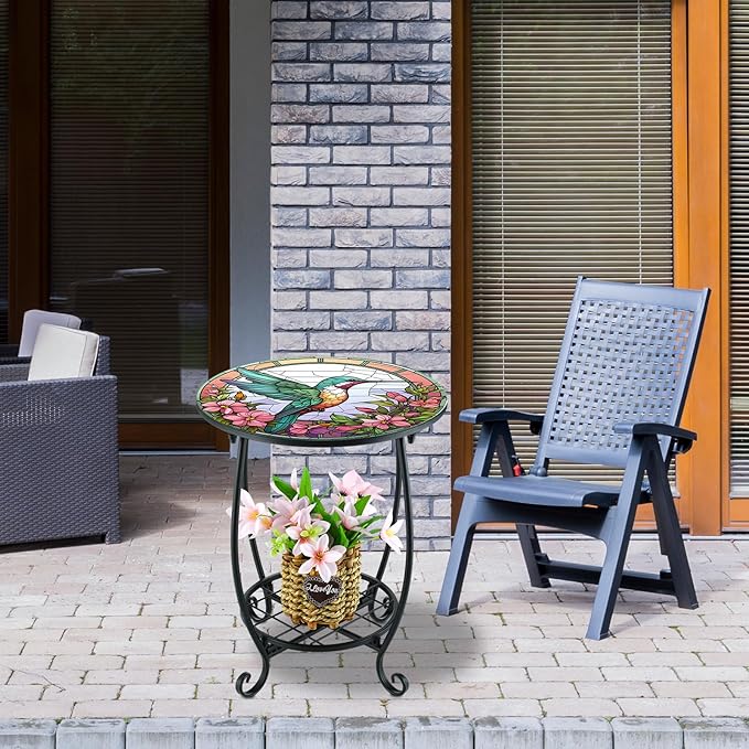 Outdoor Side Table Round Small Mosaic Patio Accent Indoor End Plant Metal - Image 6