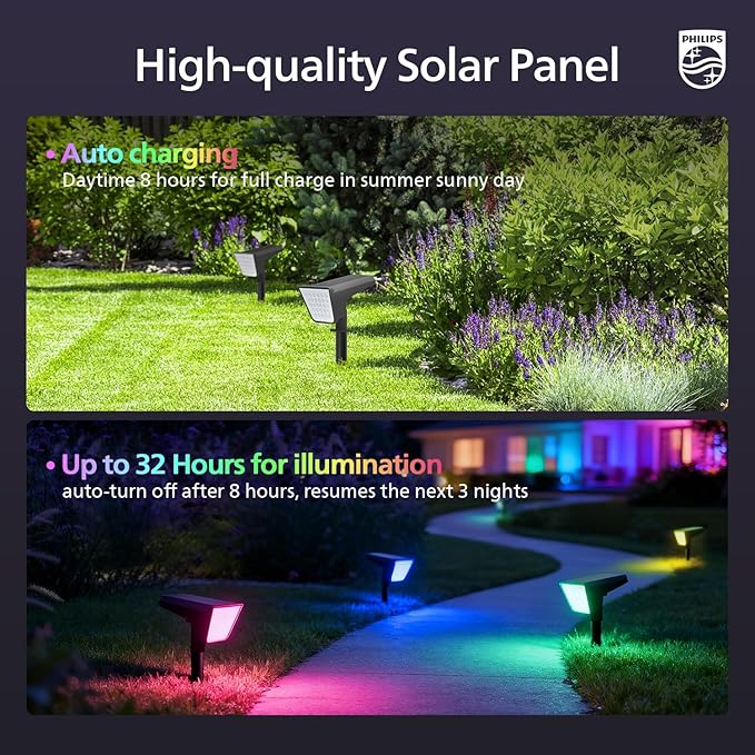 Philips 2 Packs Solar RGBW Spot Lights Outdoor, 18 LED Solar Powered Landscape - Image 5