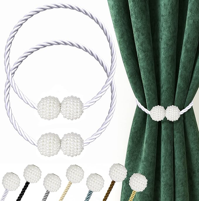 Hion Magnetic Curtain Tiebacks White 2pcs, Curtain Tiebacks Buckles Holdbacks by Hion