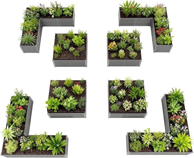 A ANLEOLIFE Set of 8, 18 Inch Tall Quartz Grey Raised Garden Beds Kit, L-Shaped by AAnleolife