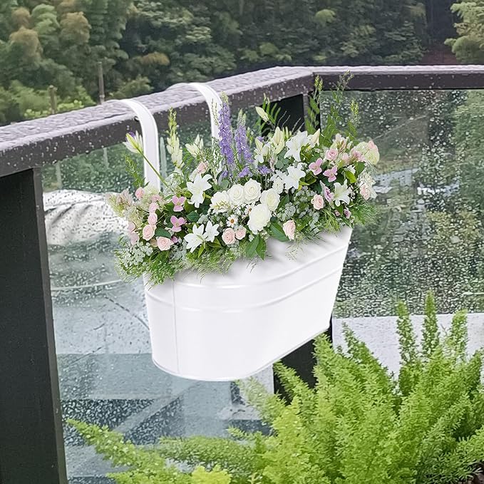 HowRU Metal Iron Flower Pots for Railing Fence Hanging Bucket Pots and Hanging - Image 6