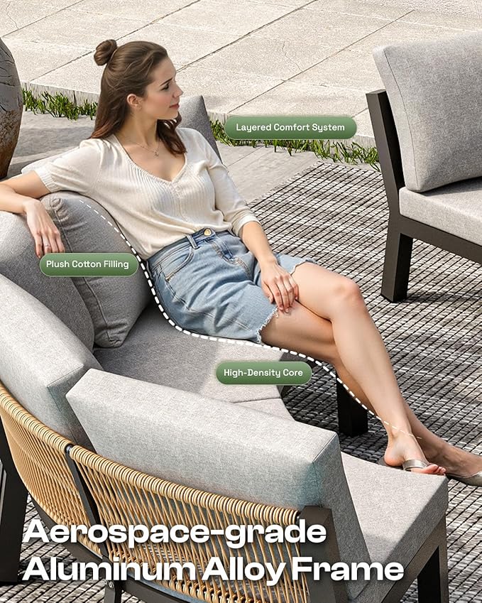 Outdoor Patio Furniture Set, 4 Piece Half Moon Aluminum Patio Conversation Sets - Image 5