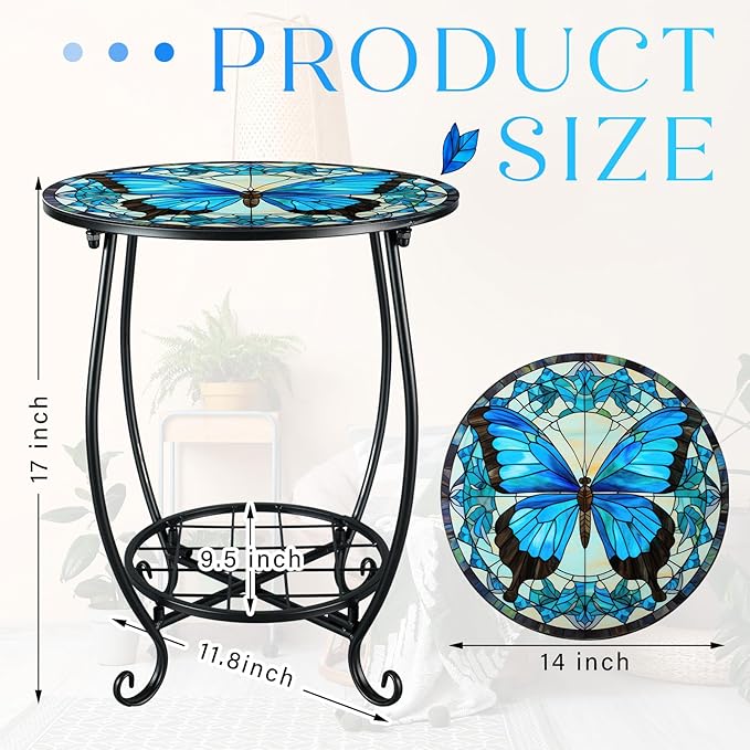 Outdoor Side Table Round Small Mosaic Patio Accent Indoor End Plant Coffee Tea - Image 3