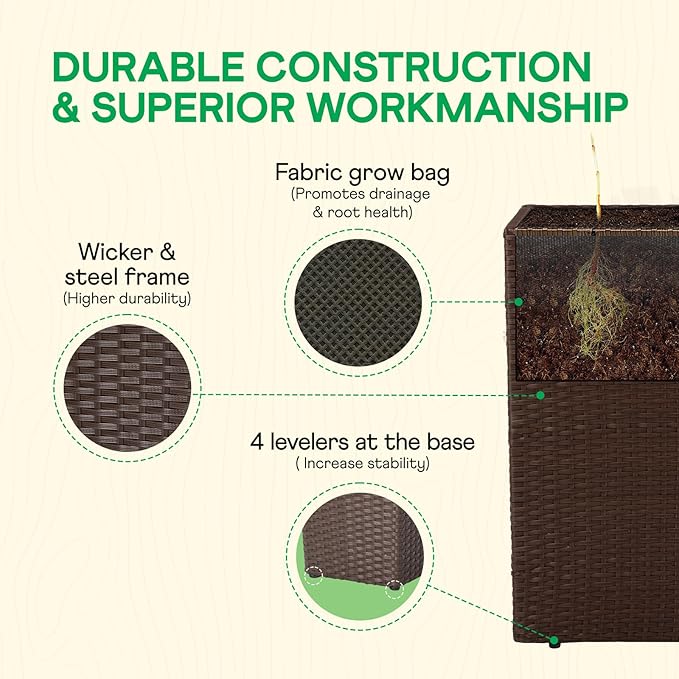 IDZO All Weather Wicker Planter Raised Garden Bed, 24 in Tall Round Rattan - Image 3