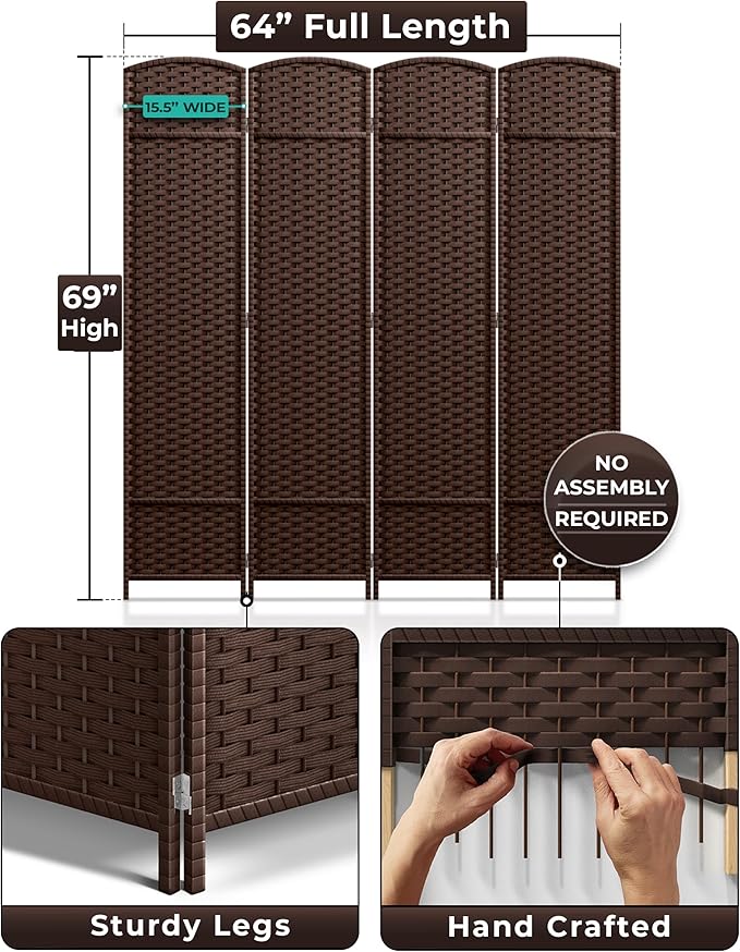 Sorbus 4 Panel Room Divider 6 ft. Tall - Image 5