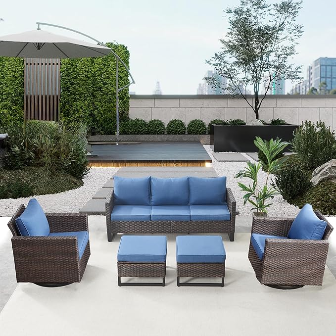 Belord Wicker Patio Furniture 5 Piece Outdoor Sofa Set, Oversize Outdoor Swivel - Image 3