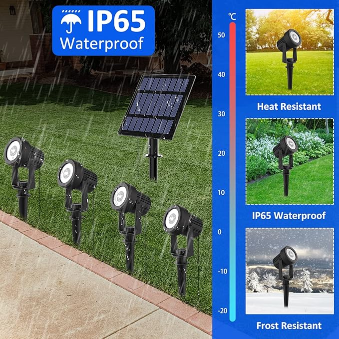 T-SUNUS Solar Christmas Spotlight Outdoor Warm White 3000K, 4-in-1 Spot Lights - Image 5