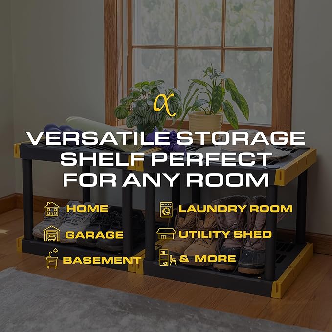 BLACK & YELLOW 4-Tier Heavy Duty Plastic Storage Shelves that Support up to - Image 5