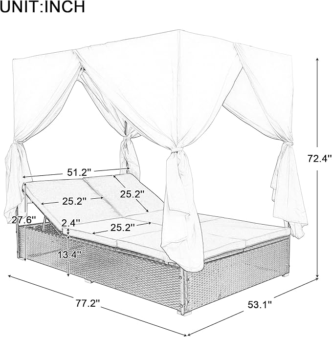 Patio Chaise Lounge, PE Rattan Outdoor Patio Wicker Sunbed Daybed - Image 7
