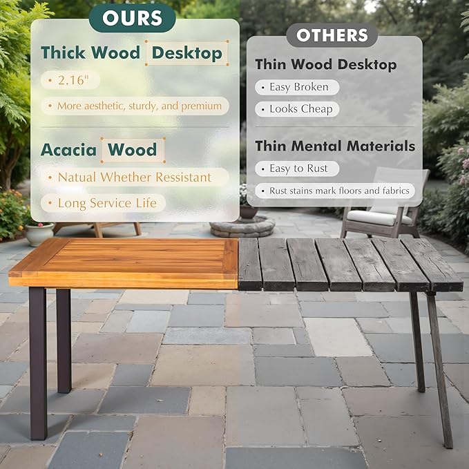 Flamaker Dining Table for 6 Acacia Wood Indoor Outdoor Home Kitchen Table - Image 6