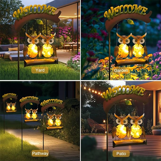 HONGLAND Solar Lights Outdoor Decor, Owl Swing Garden Decor, Owl Gifts - Image 8