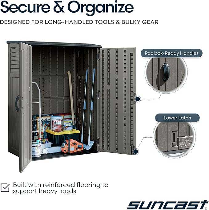 Suncast Outdoor Storage Cabinet Waterproof Resin Vertical Outdoor Storage Shed - Image 6