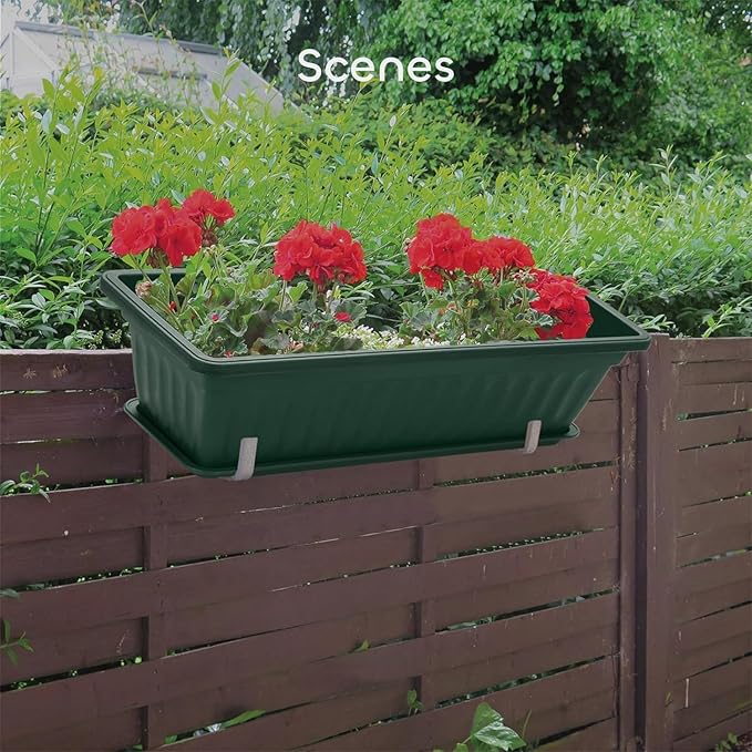 GROWNEER 3 Packs 17 Inches Green Flower Window Box Plastic Vegetable Planters - Image 7