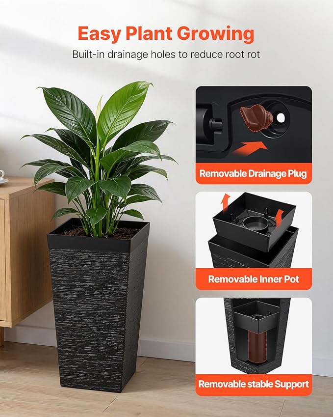 VEVOR Set of 2 Tall Planters for Outdoor Plants 23 inch, Modern Planters for - Image 5
