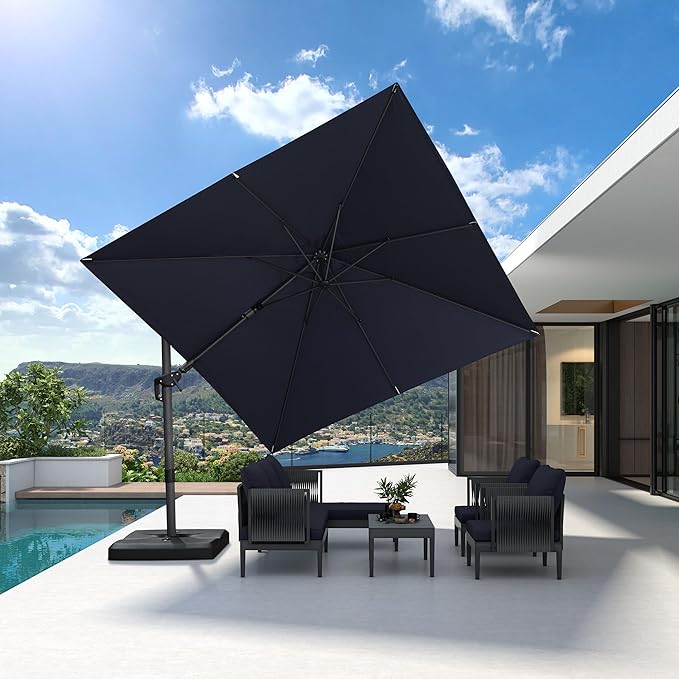 PURPLE LEAF 9.8' X 9.8' Left-right Tilting Patio Umbrella Outdoor Cantilever by PURPLELEAF