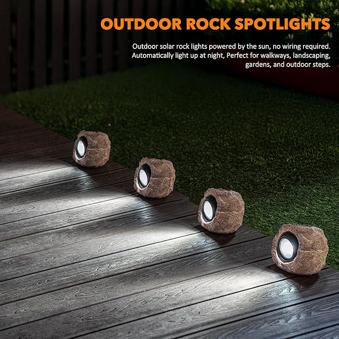 Solar Rock Lights, 4 Pack Solar Powered Waterproof LED Spotlights Decorative - Image 9