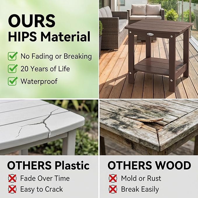 Y&M Outdoor Side Table, HIPS Adirondack Small Double Layer Table, Waterproof - Image 7